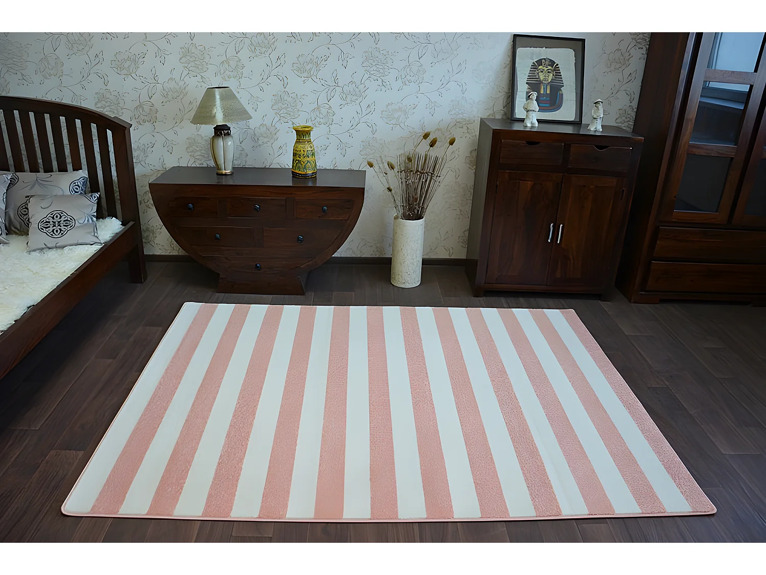 Tapijt SKETCH - F758 rozekleuring/ crèmee- Strepen 160x220 cm