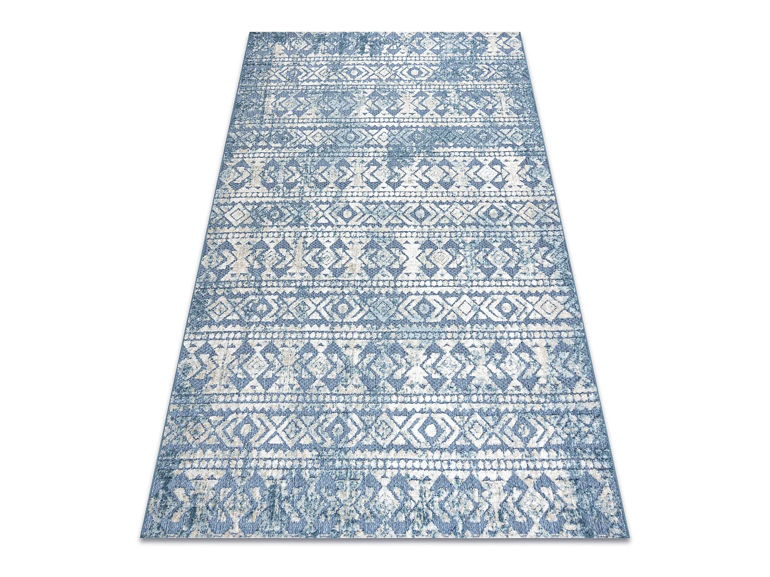 Tapis Structural SOLE D3732 aztèque, diamants - tissé à plat bleu / 160x220 cm