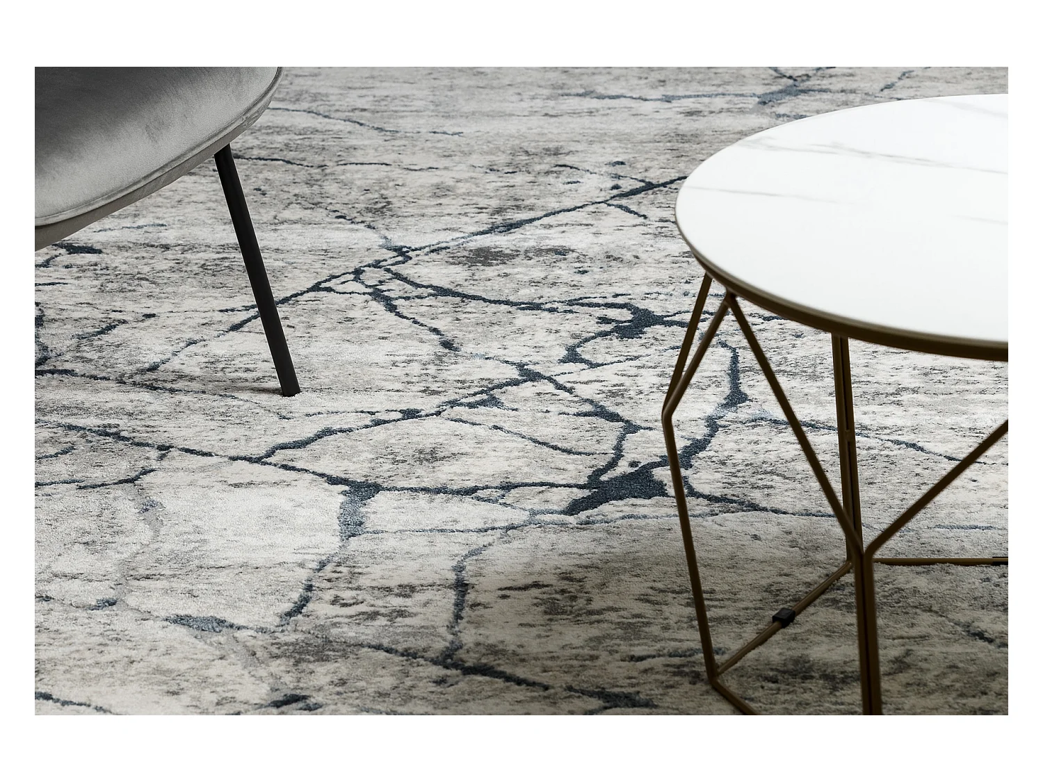 Modern Teppich TULS strukturell, Franse 51320 Marmor elfenbein / blau 160x220 cm