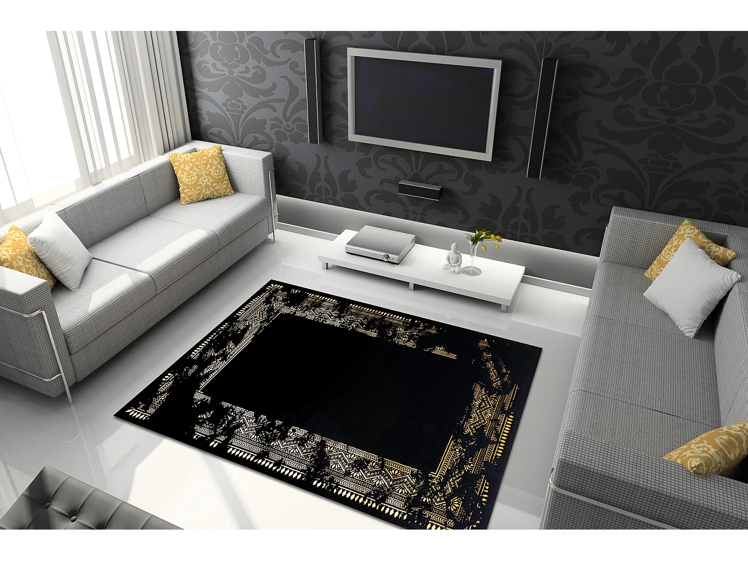 Alfombra GLOSS moderno 408C 86 Marco elegante, glamour, art deco negro 280x370 cm