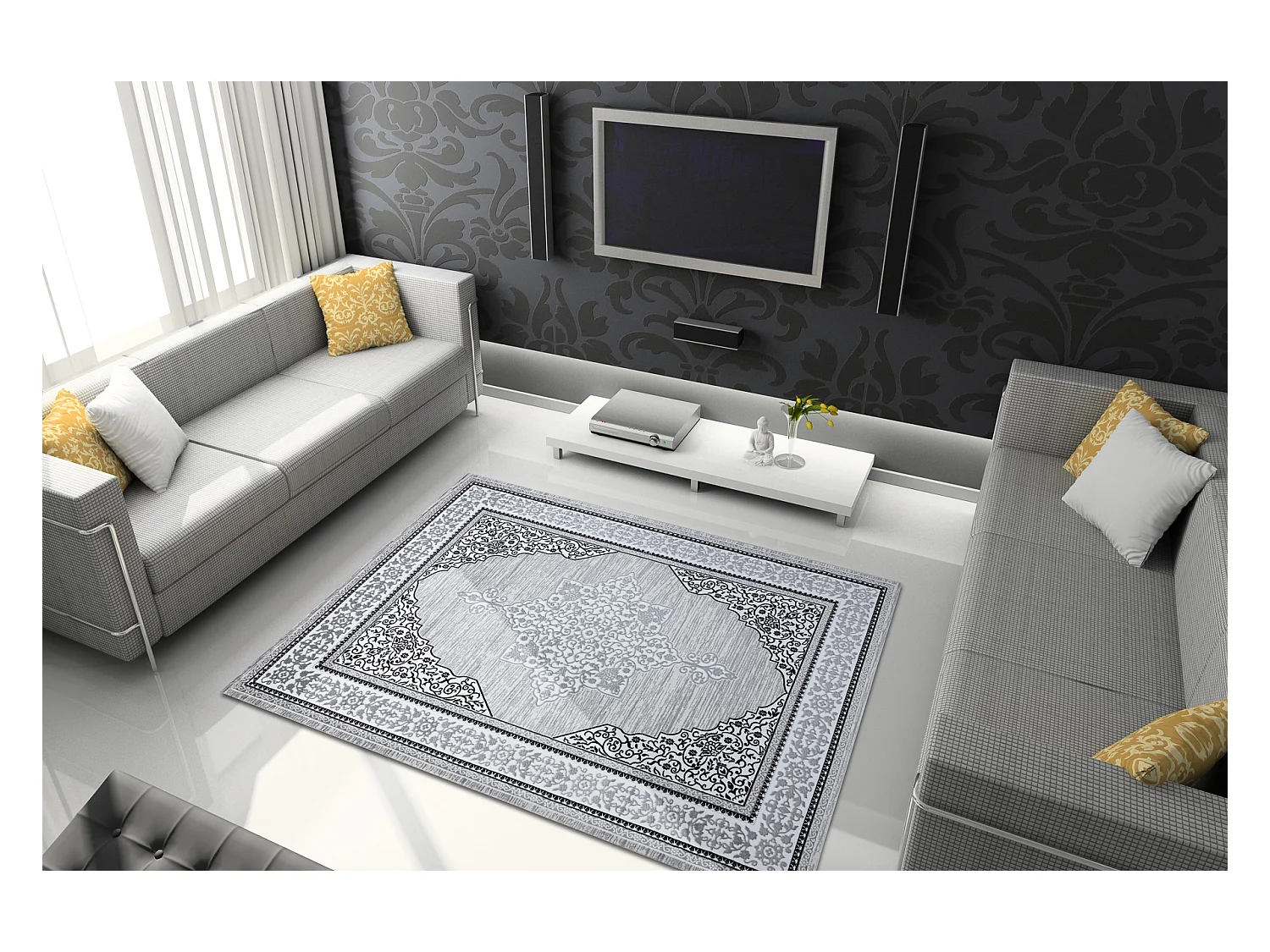Tapis GLOSS moderne  8490 52 Ornement, élégant, cadre Ivoire / gris 160x220 cm