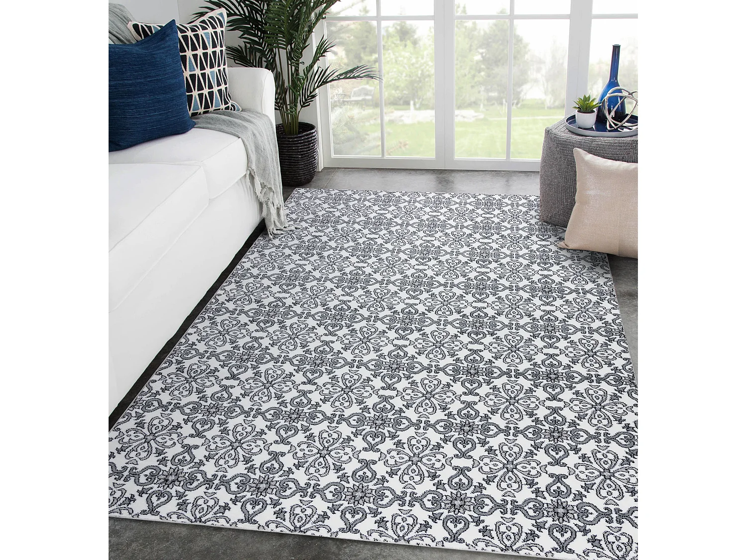 Tapijt ARGENT - W4949 Bloem wit / grijs 160x220 cm