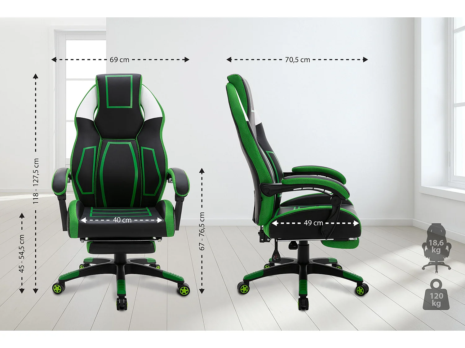 Chaise de bureau - Similicuir & Plastique - Noir / Vert - Clovis