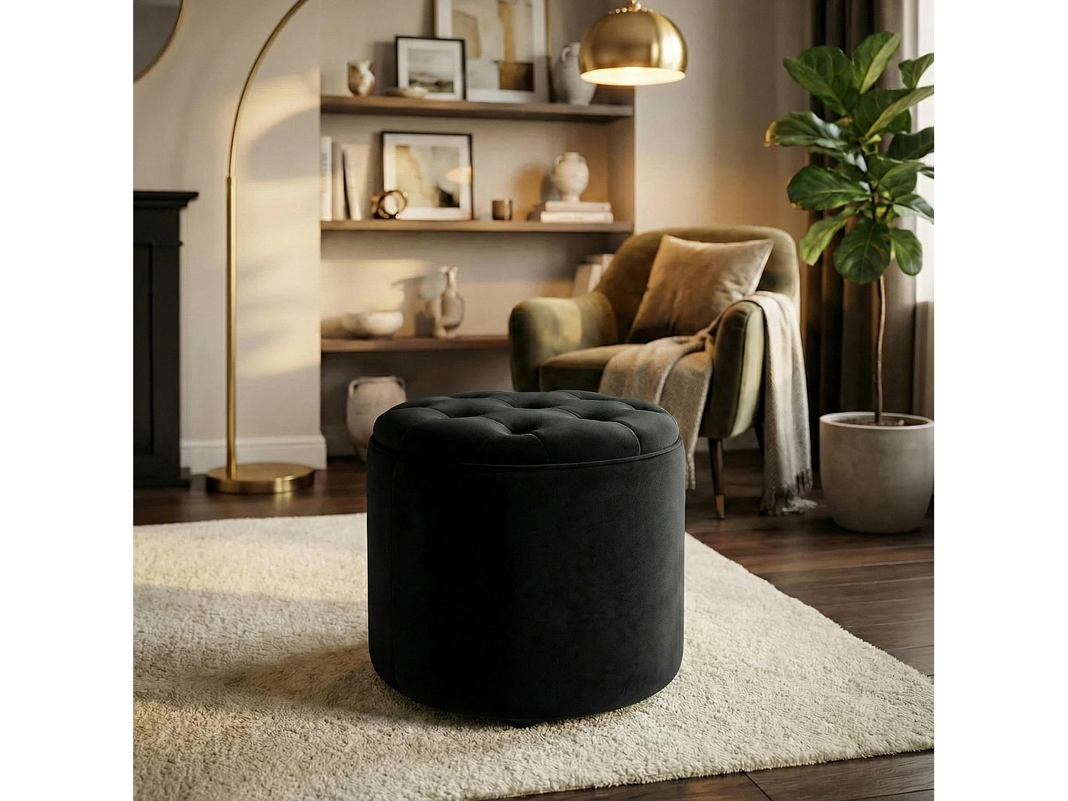 Tabouret - Velours & Nature - Noir - Pantin