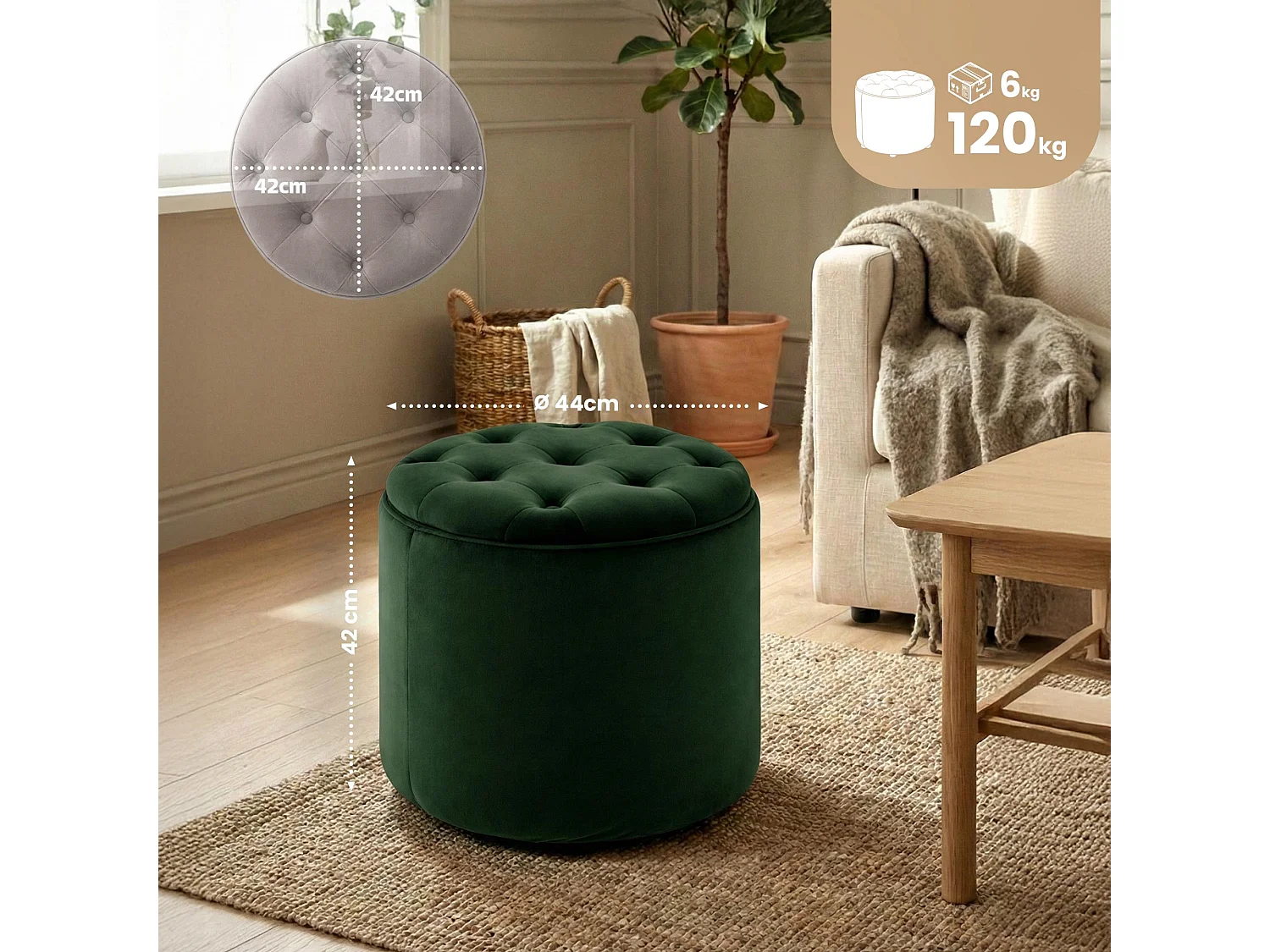 Tabouret - Velours & Nature - Vert - Pantin
