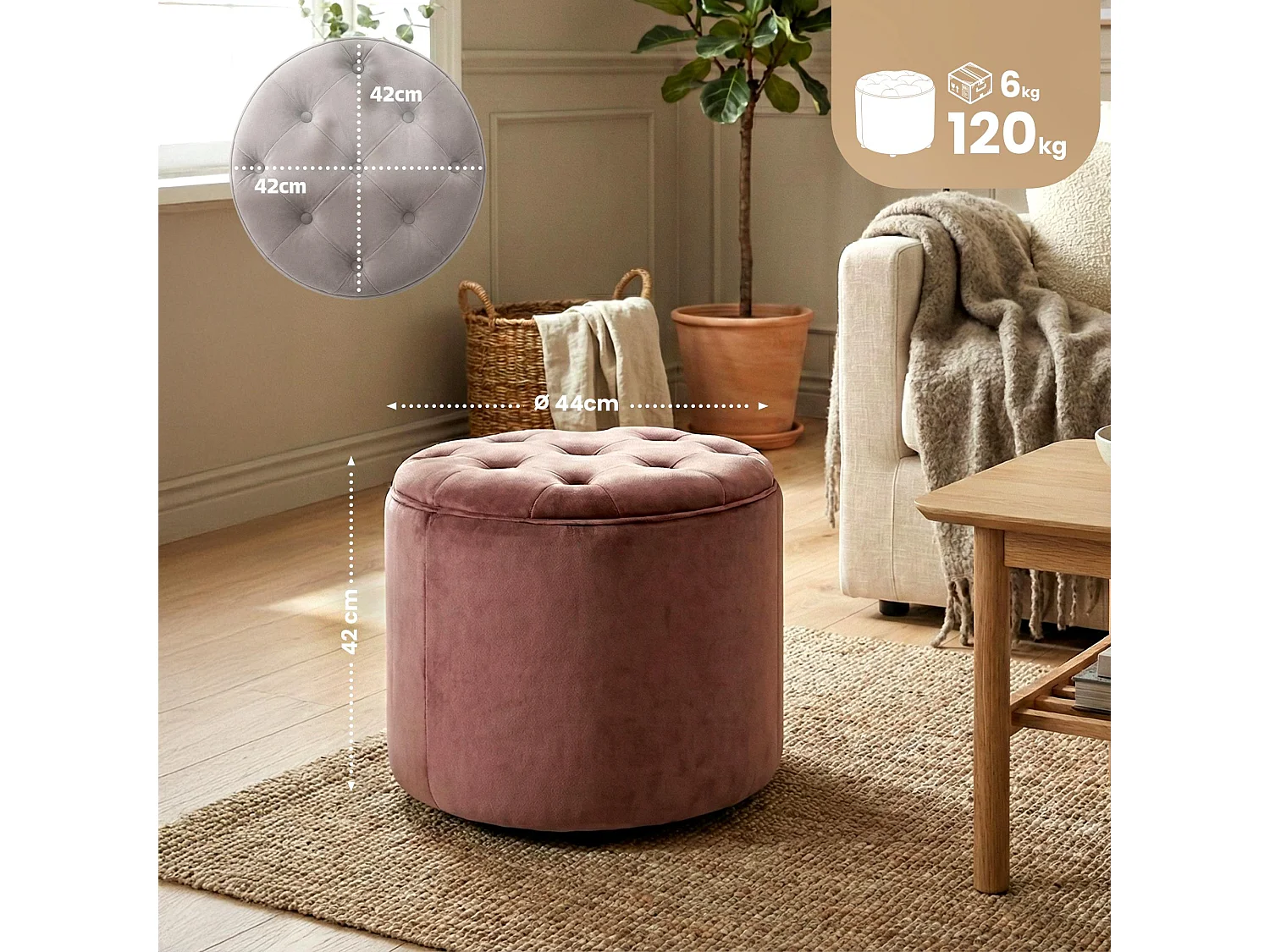 Tabouret - Velours & Nature - Rose - Pantin