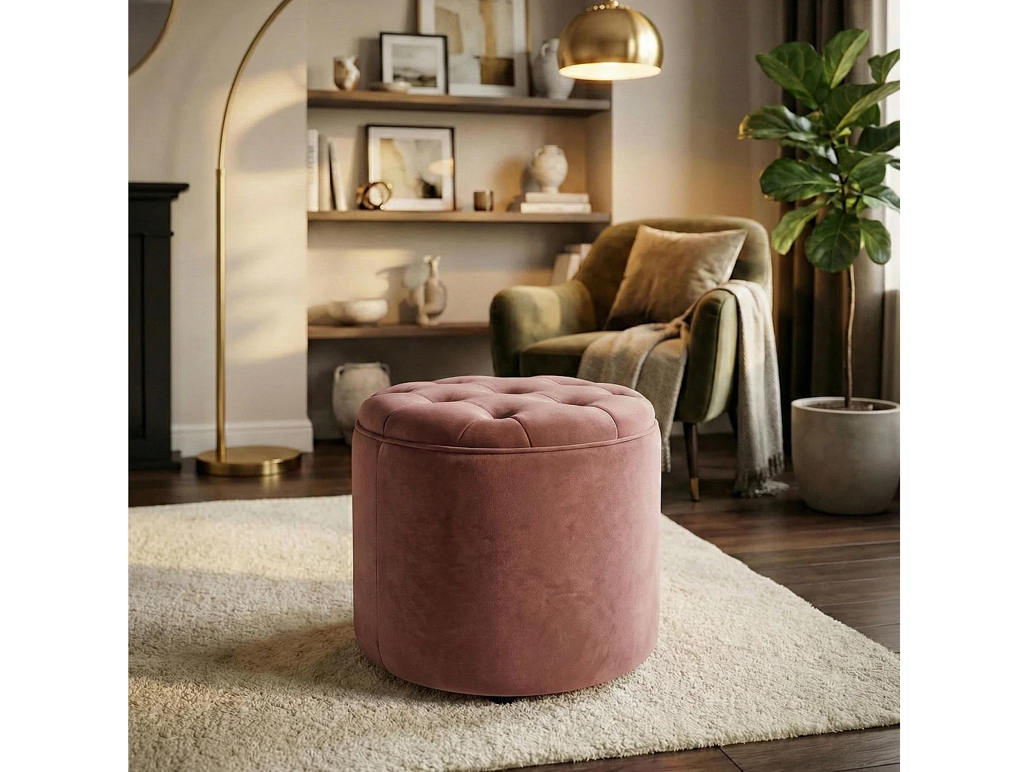 Tabouret - Velours & Nature - Rose - Pantin
