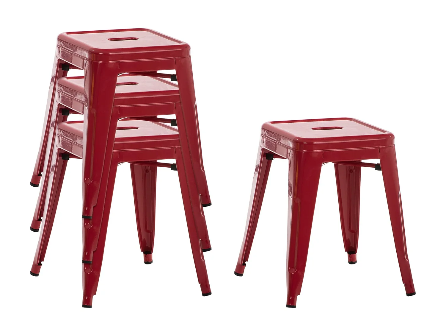 Lot de 4  Tabouret - Métal & Métal - Rouge - Armin