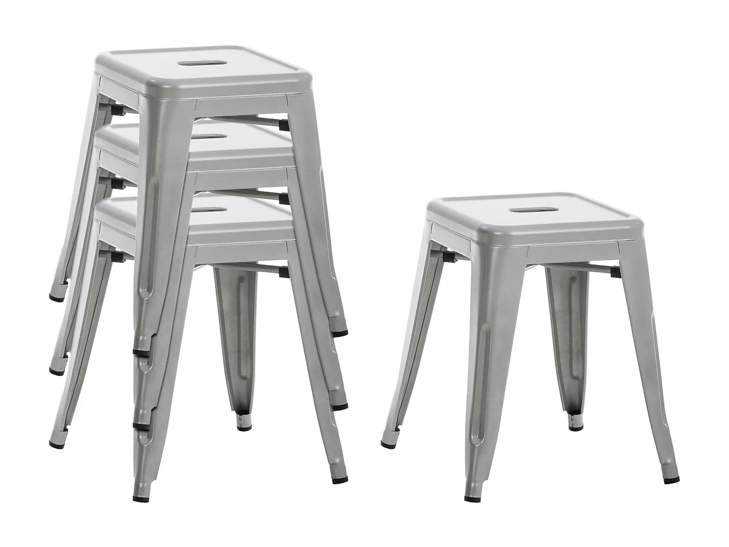 Lot de 4  Tabouret - Métal & Métal - Argent - Armin