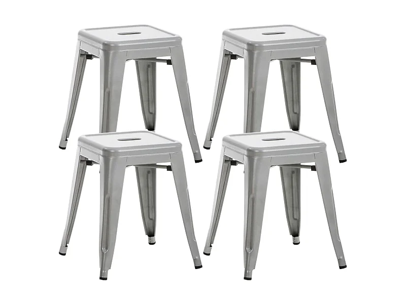 Lot de 4  Tabouret - Métal & Métal - Argent - Armin