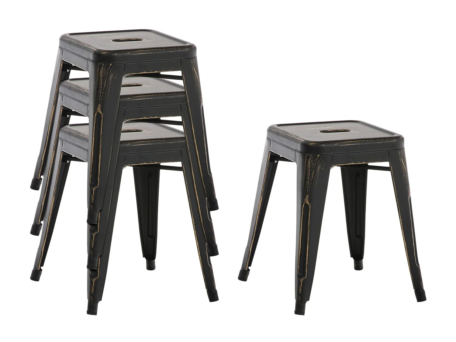 Lot de 4  Tabouret - Métal & Métal - Noir-Or - Armin