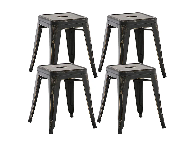 Lot de 4  Tabouret - Métal & Métal - Noir-Or - Armin