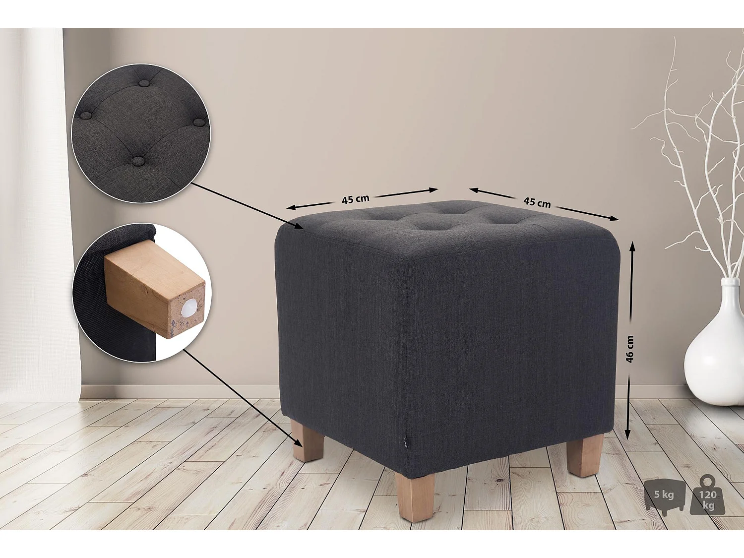 Sgabello - Tessuto & Legno - grigio scuro - Pharao