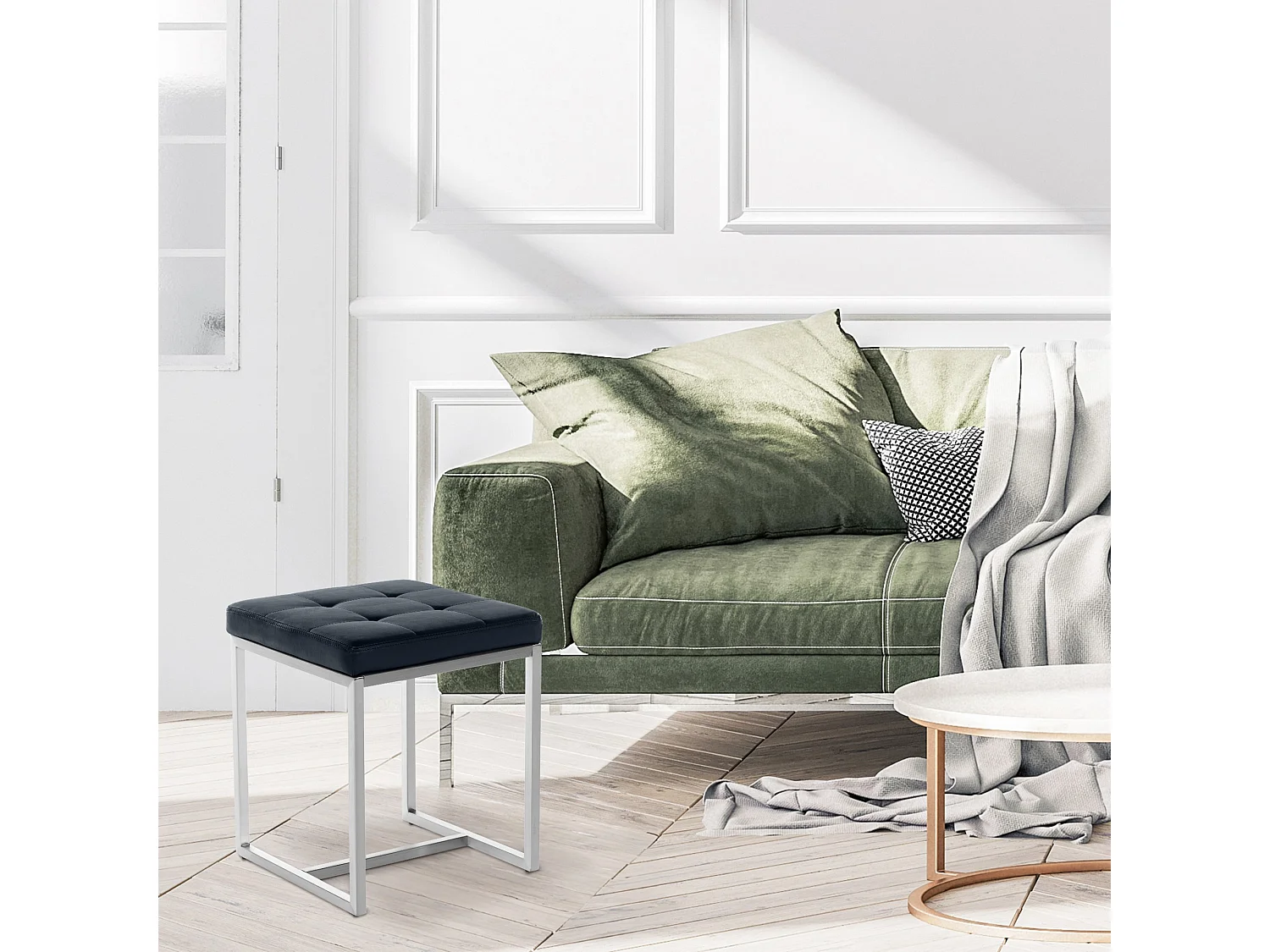 Tabouret - Similicuir & Acier inoxydable - Noir - Barci