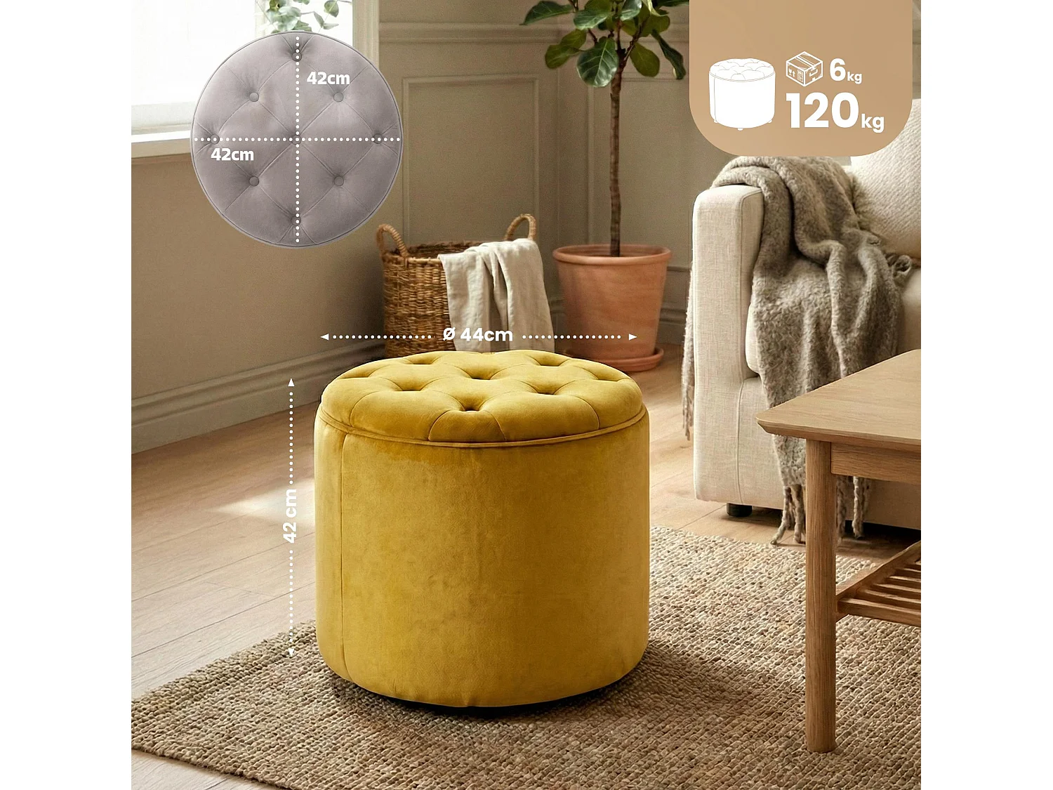 Tabouret - Velours & Nature - Jaune - Pantin