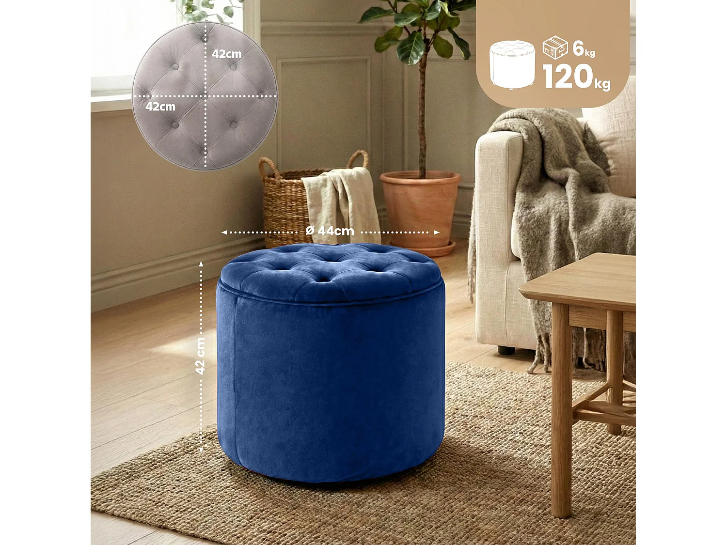 Tabouret - Velours & Nature - Bleu - Pantin