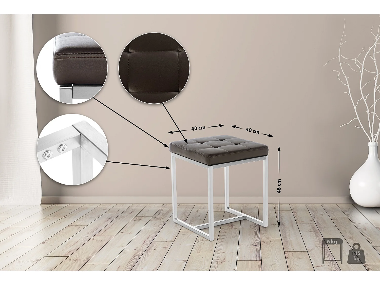 Tabouret - Similicuir & Chrome - Marron - Barci