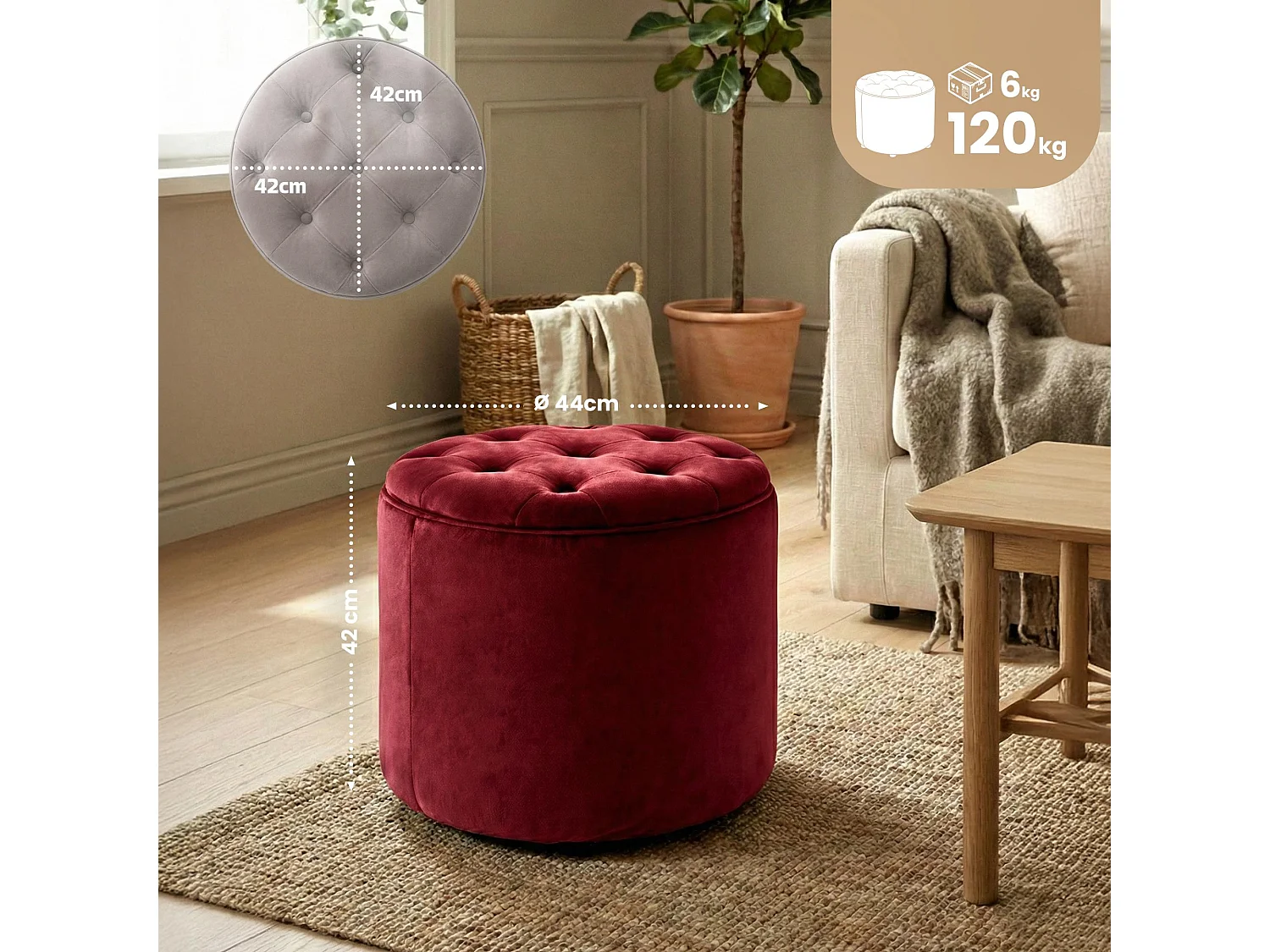 Tabouret - Velours & Nature - Rouge - Pantin