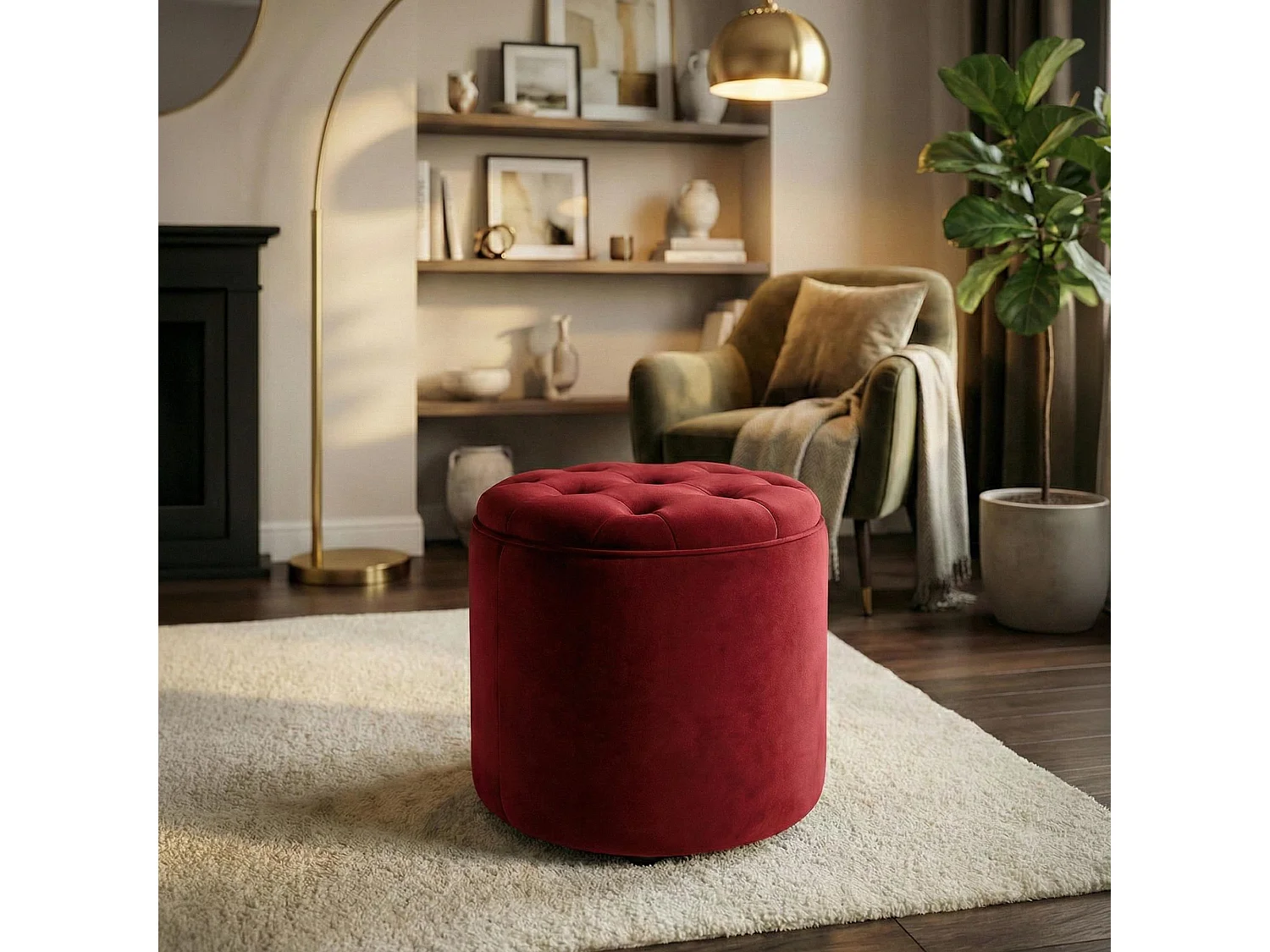 Tabouret - Velours & Nature - Rouge - Pantin