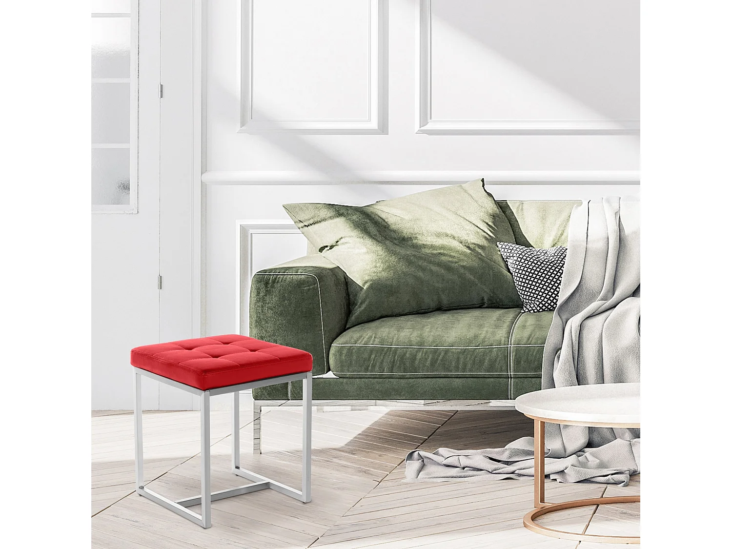 Tabouret - Similicuir & Acier inoxydable - Rouge - Barci