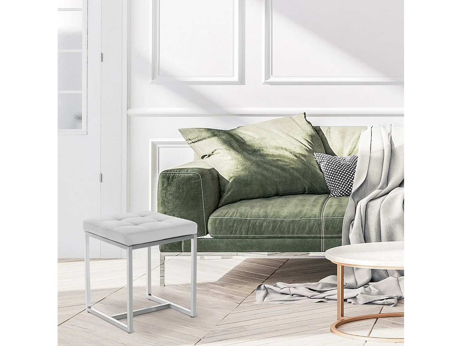 Tabouret - Similicuir & Acier inoxydable - Blanc - Barci