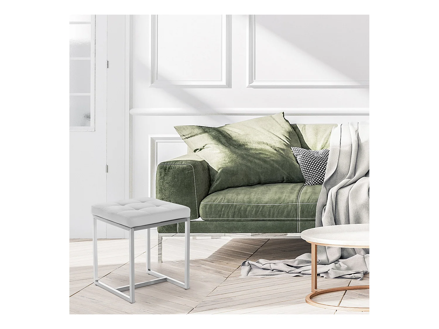 Sitzhocker - Kunstleder & Edelstahl - weiß - Barci