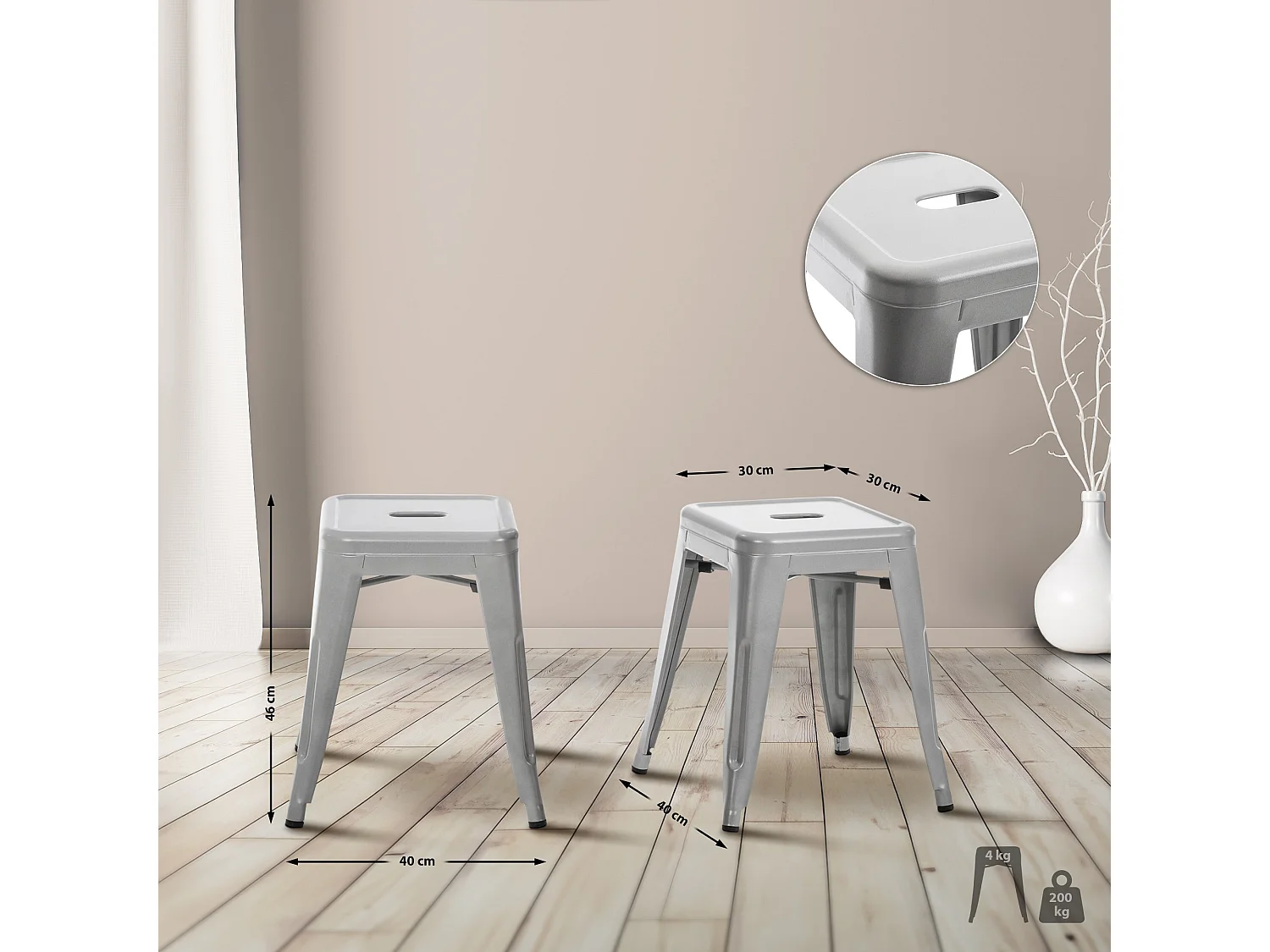 Tabouret - Métal - Argent - Armin