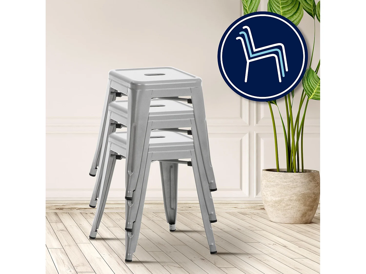 Tabouret - Métal & Acier inoxydable - Argent - Armin