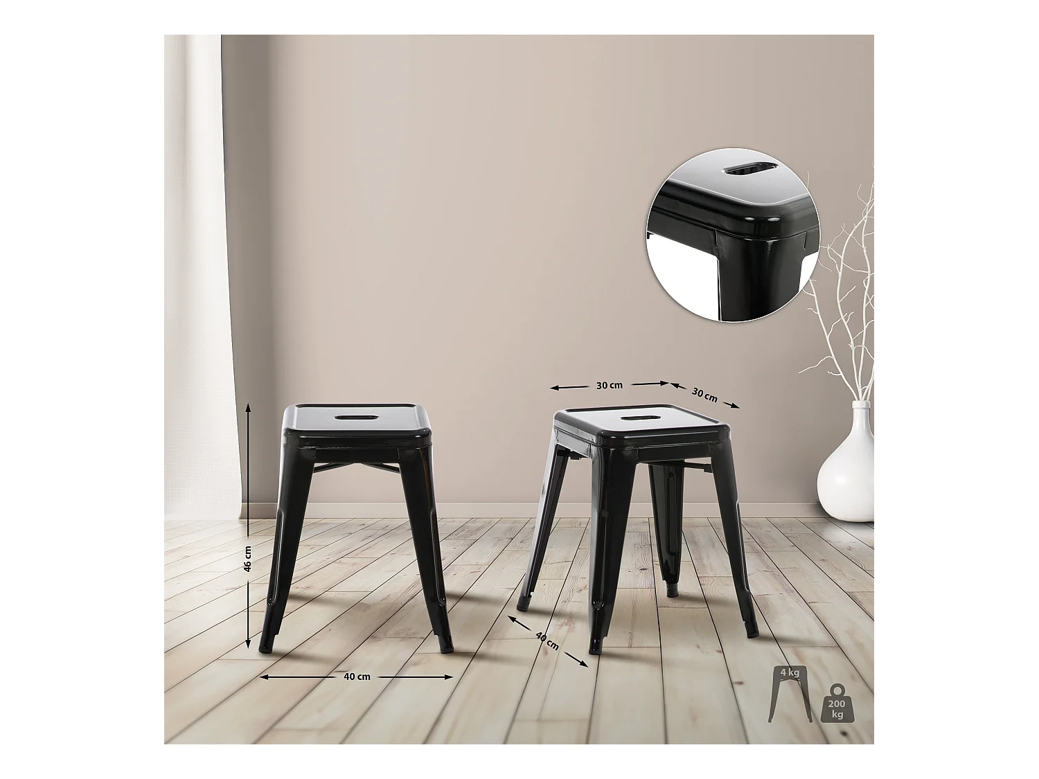 Sitzhocker - Metall - schwarz - Armin