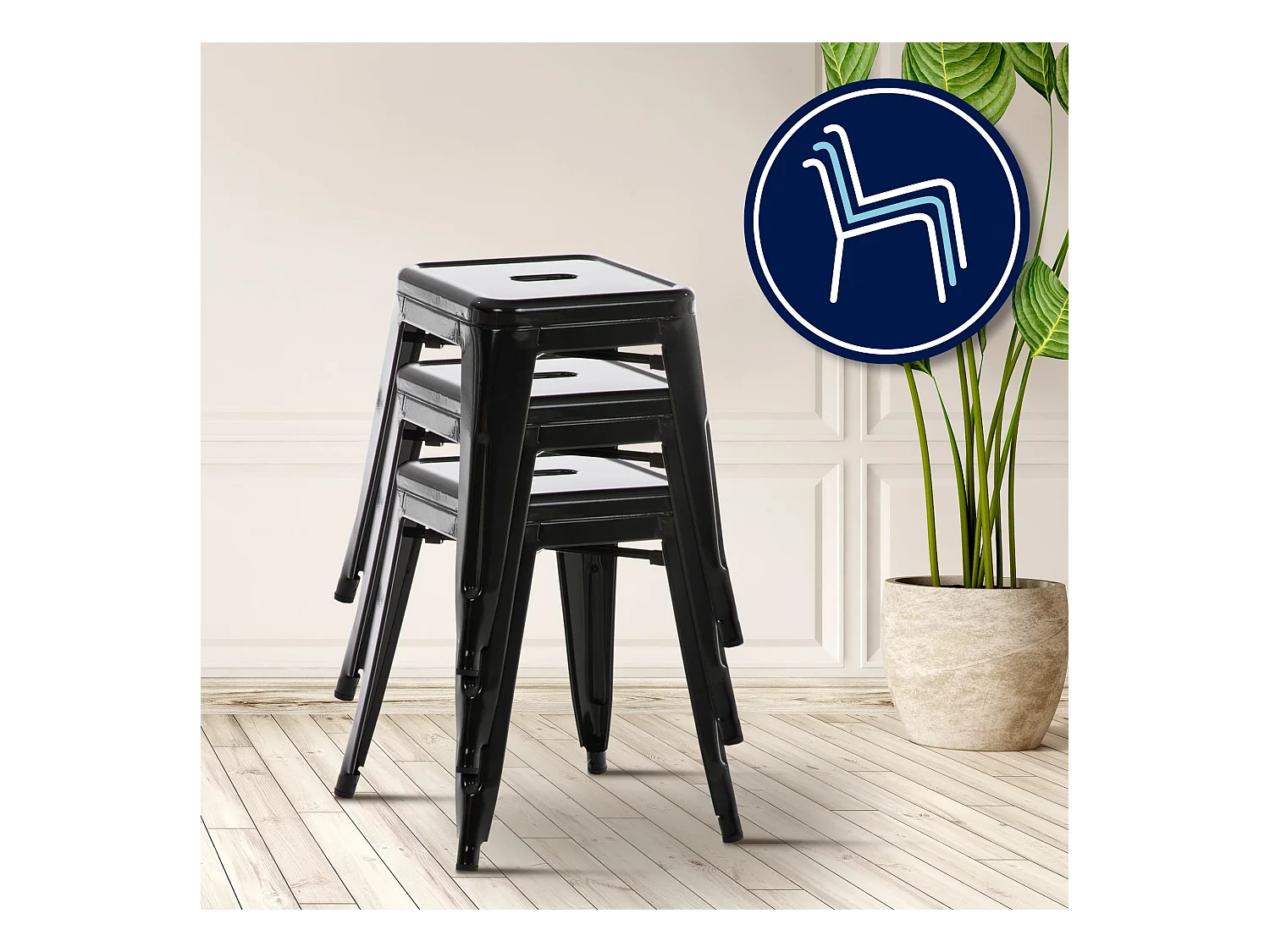 Sitzhocker - Metall - schwarz - Armin