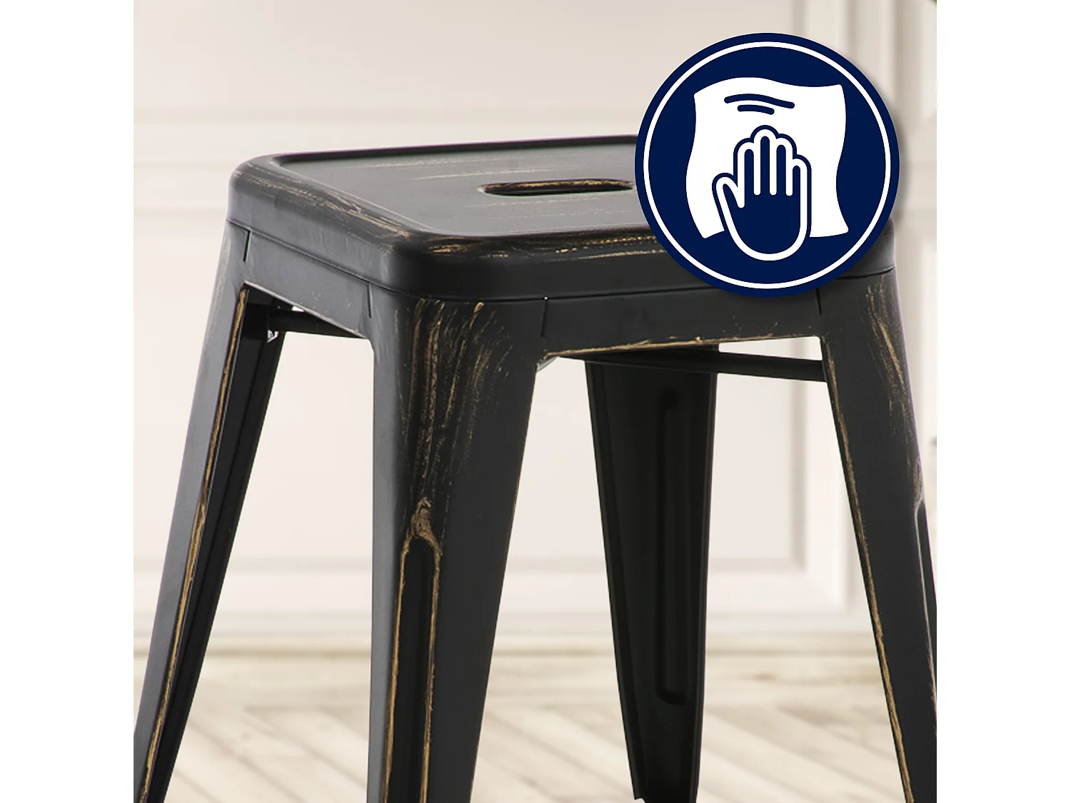 Tabouret - Métal & Acier inoxydable - Noir-Or - Armin