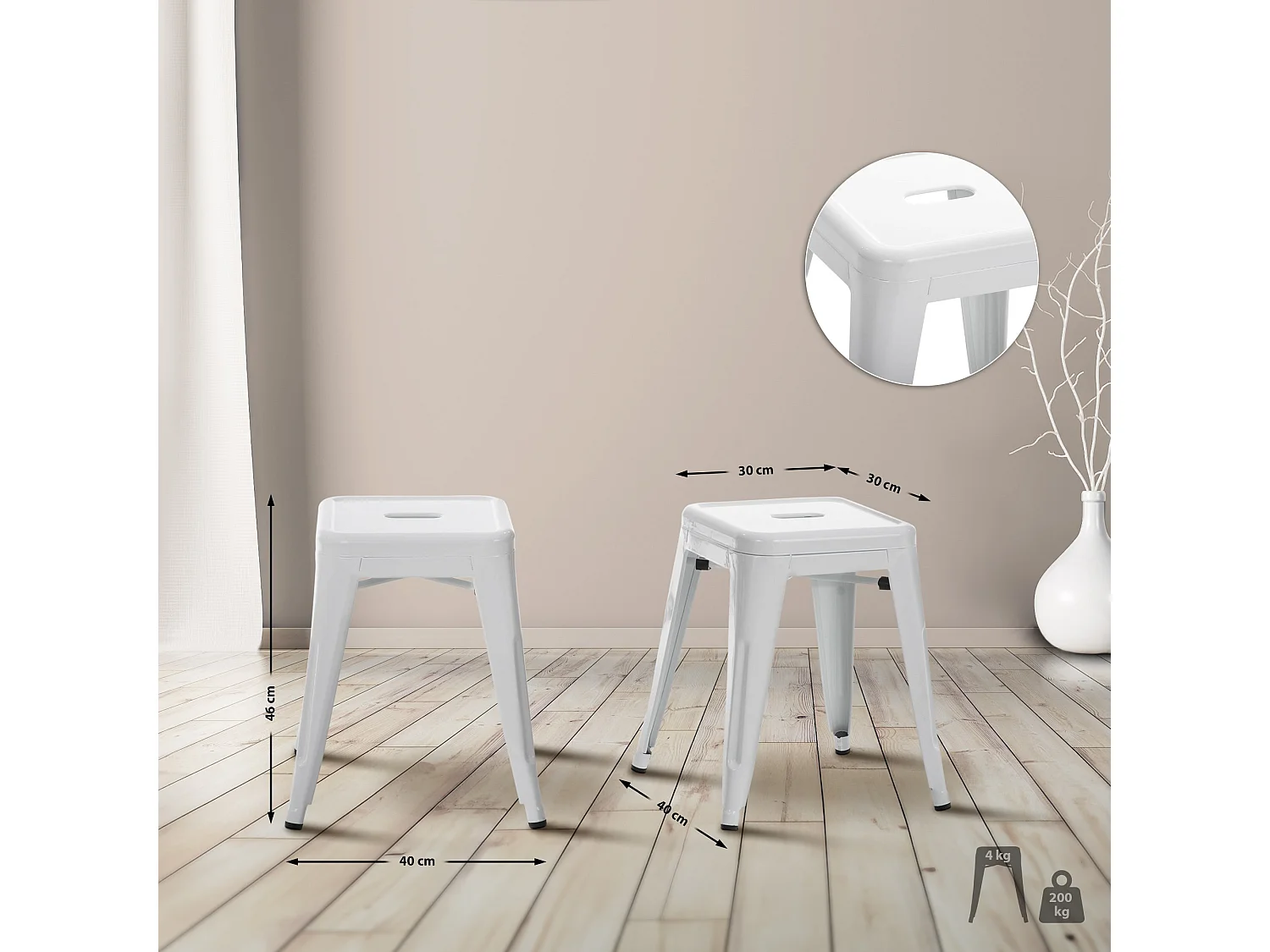 Tabouret - Métal - Blanc - Armin