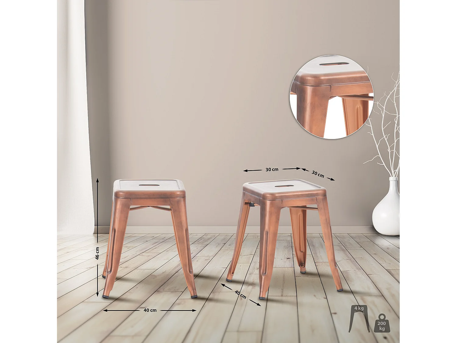 Tabouret - Métal - Cuivre - Armin