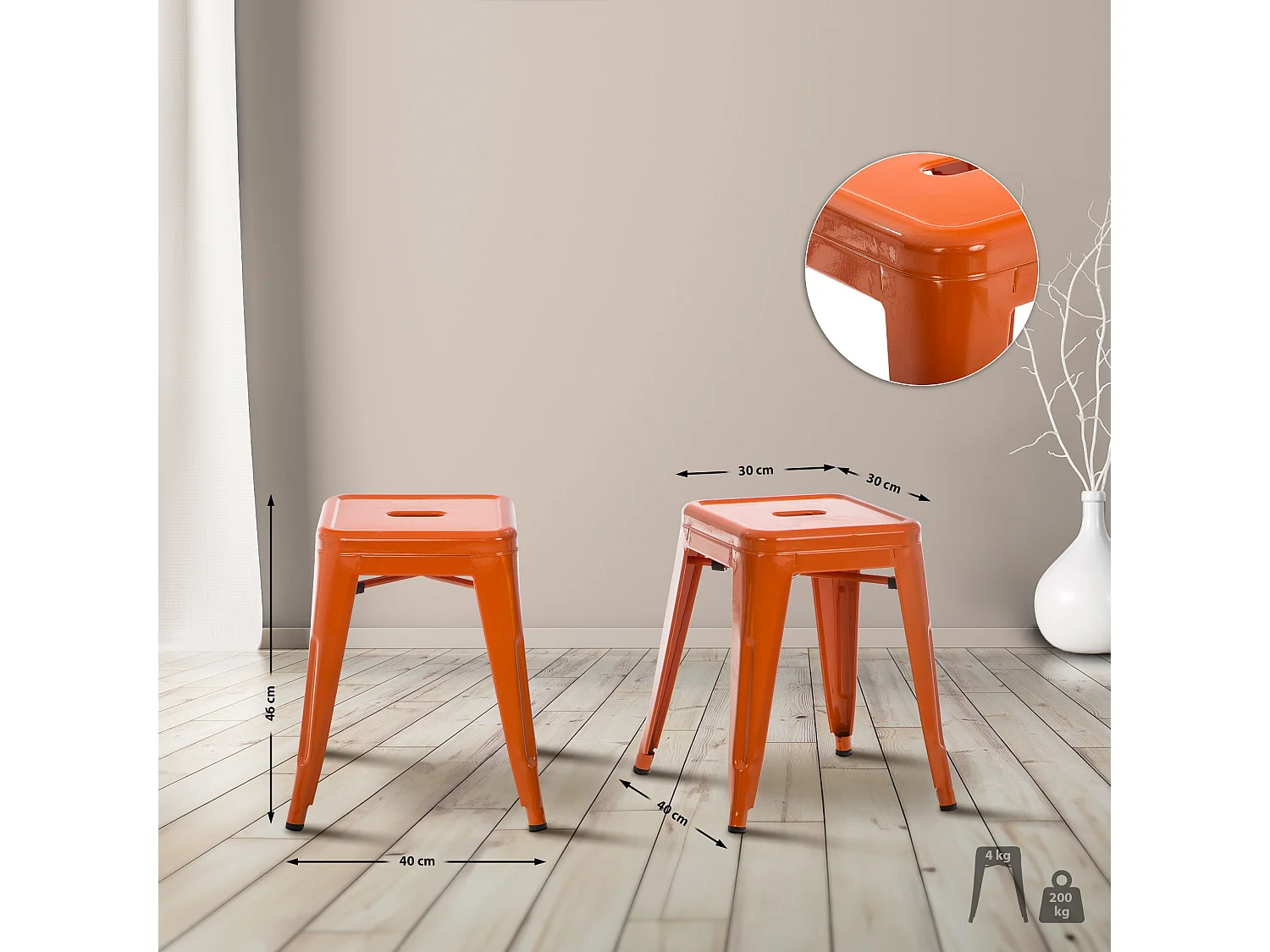 Tabouret - Métal & Acier inoxydable - Orange - Armin