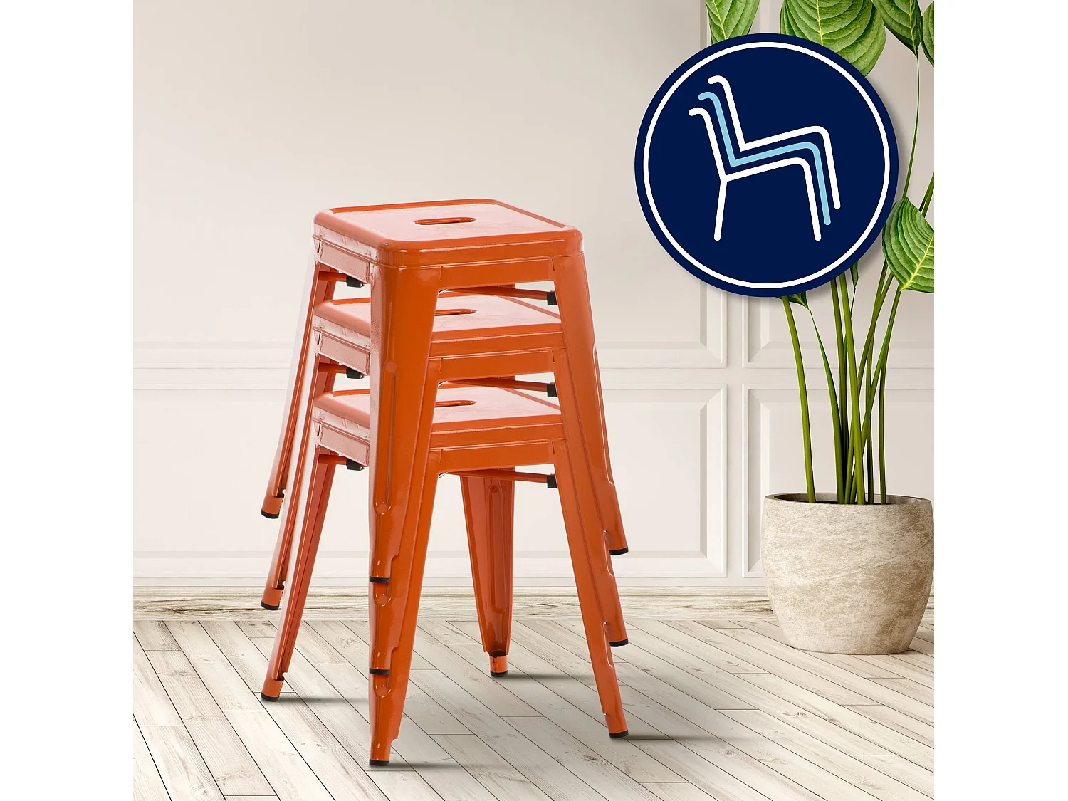 Tabouret - Métal & Acier inoxydable - Orange - Armin