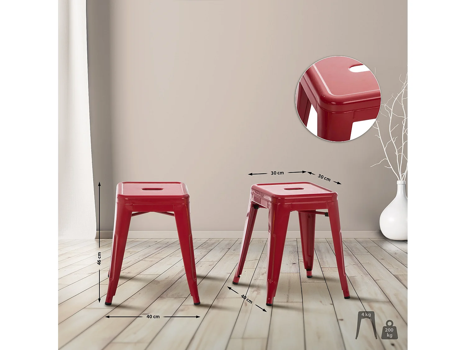 Tabouret - Métal & Acier inoxydable - Rouge - Armin