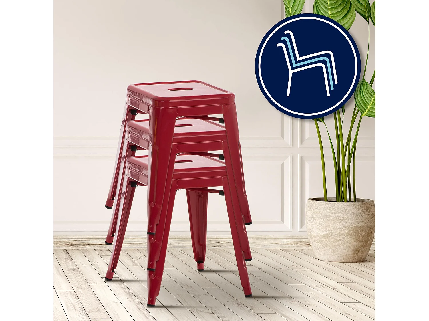 Tabouret - Métal & Acier inoxydable - Rouge - Armin