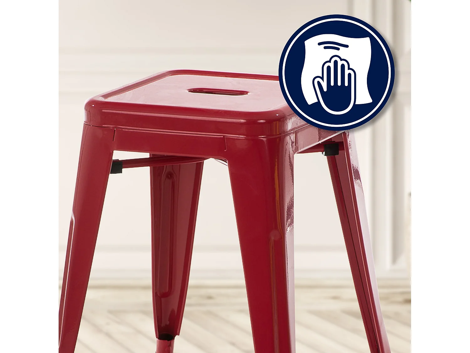 Tabouret - Métal & Acier inoxydable - Rouge - Armin