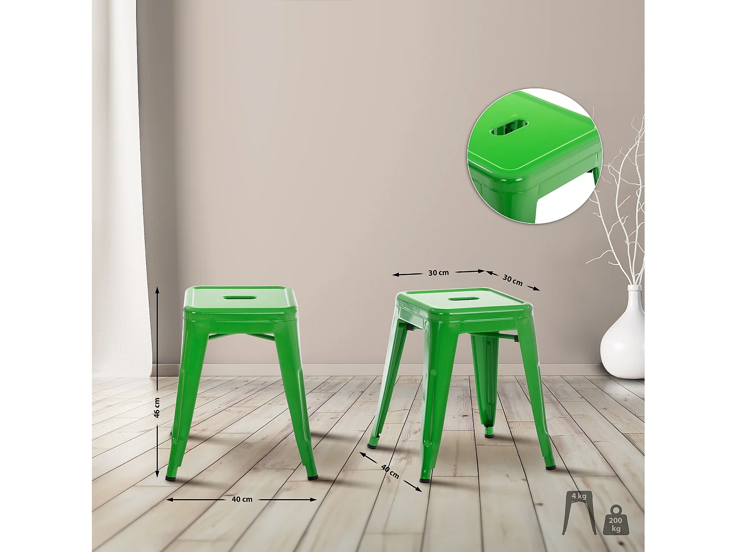 Tabouret - Métal & Acier inoxydable - Vert - Armin