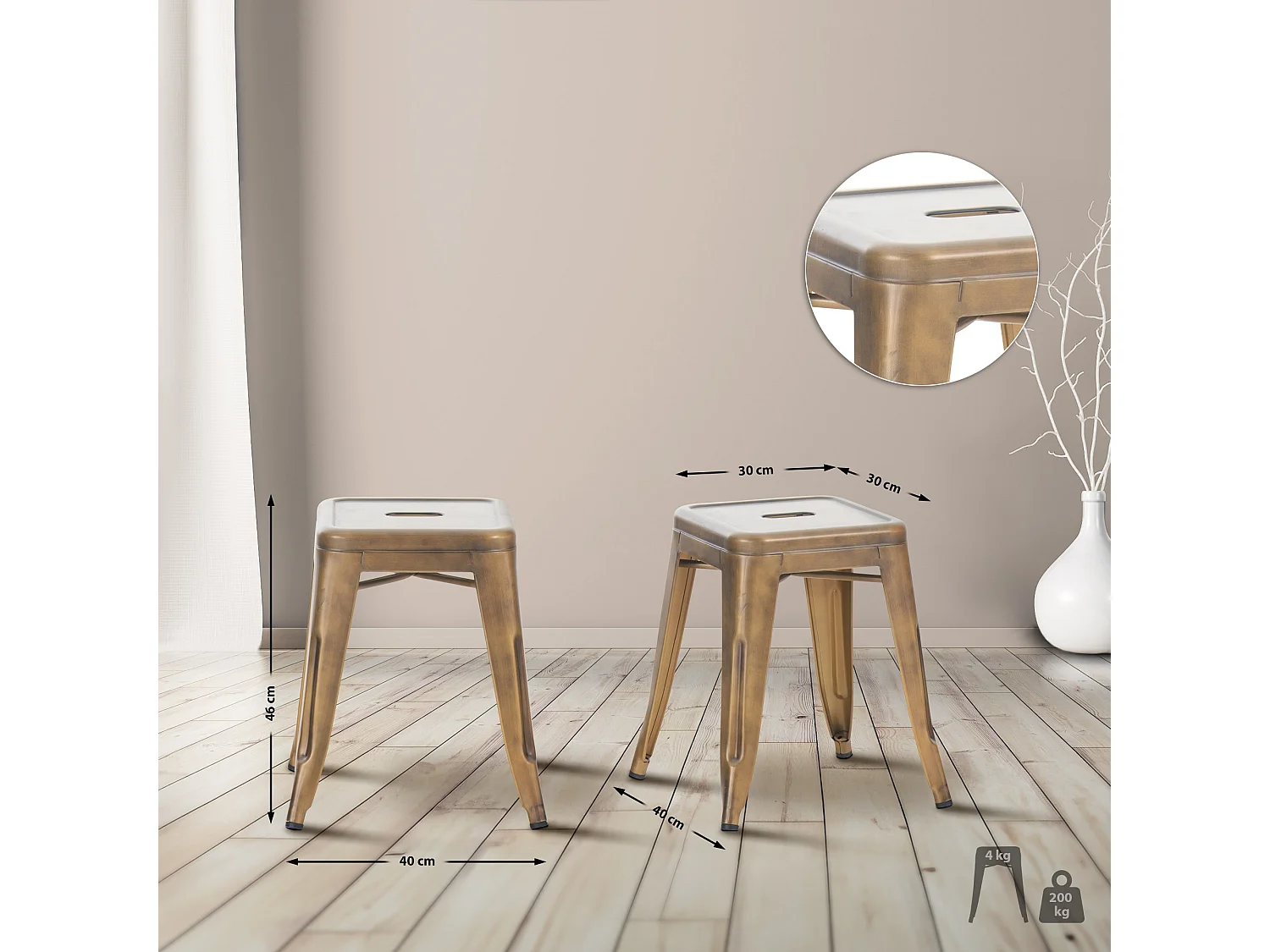 Tabouret - Métal - Or - Armin