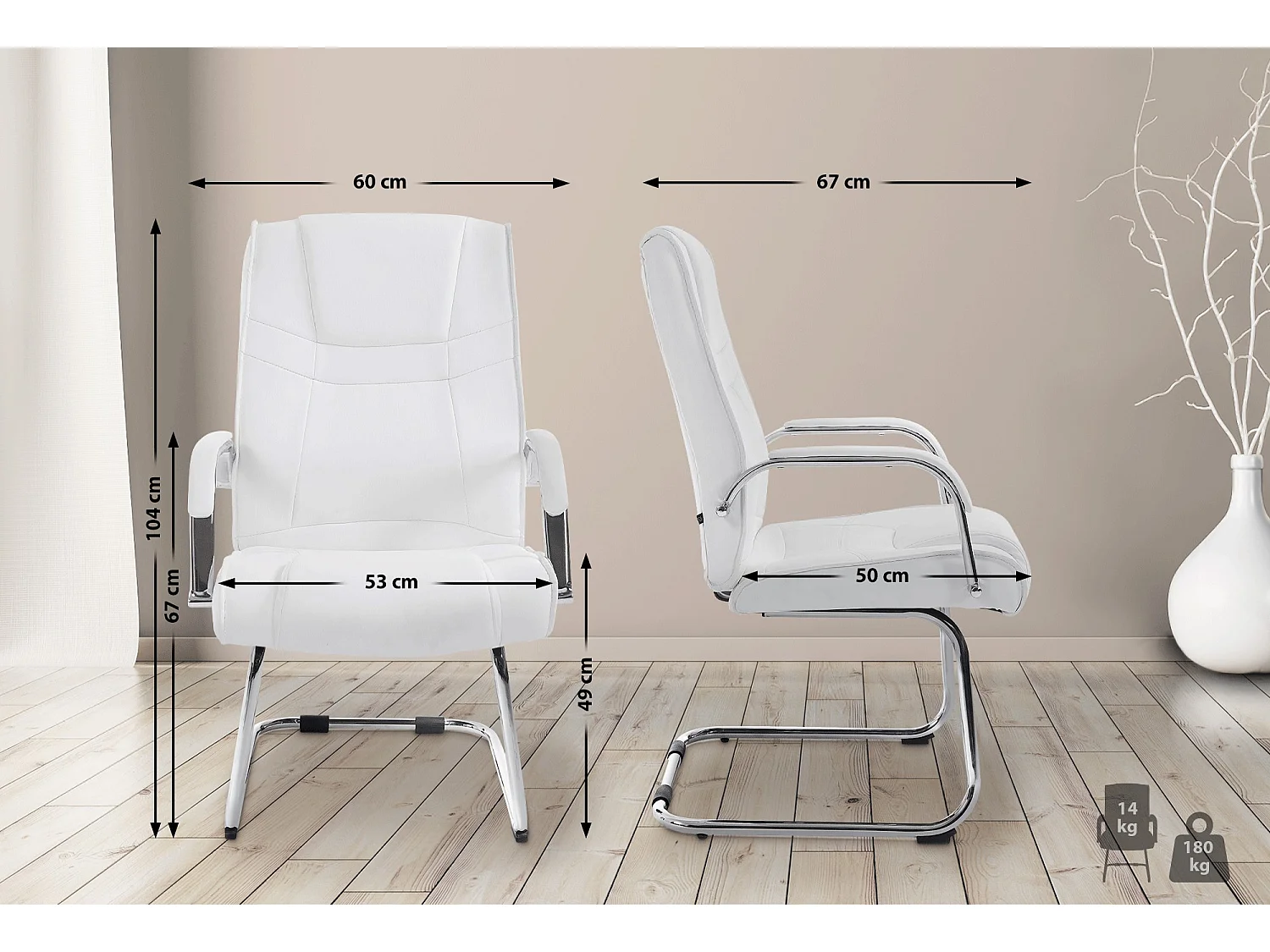 Lot de 2  chaises oscillantes - Similicuir & Noir - Blanc - Attila