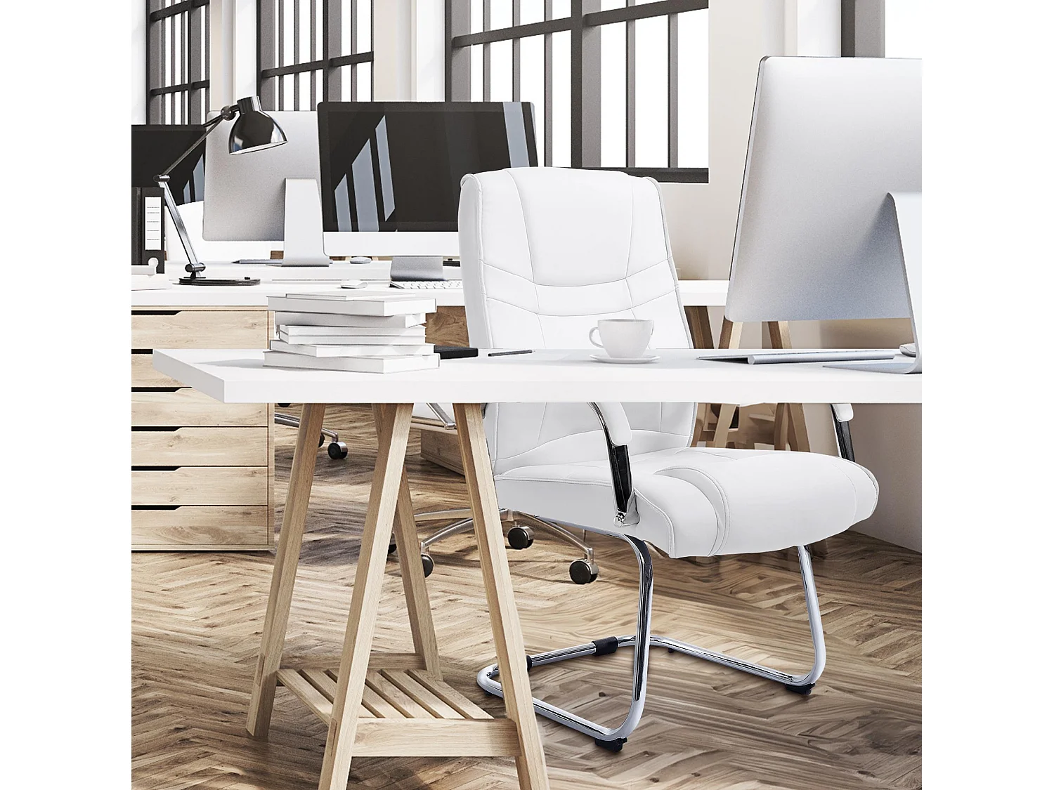 Lot de 2  chaises oscillantes - Similicuir & Noir - Blanc - Attila