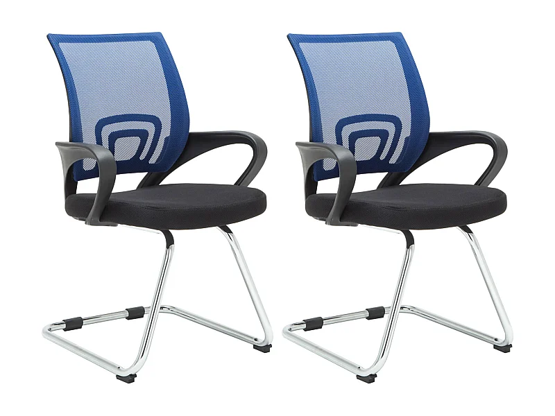 Lot de 2  chaises oscillantes - Tissu & Blanc - Bleu - Eureka