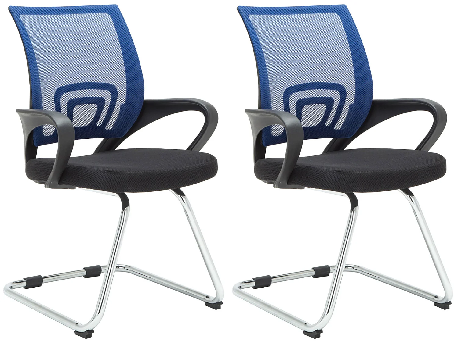 2er Set Freischwinger Stuhl - Stoff & weiß - blau - Eureka