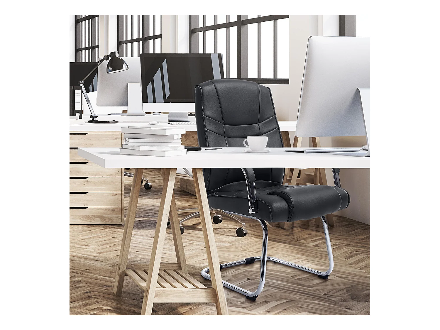 Lot de 2  chaises oscillantes - Similicuir & Nature - Noir - Attila