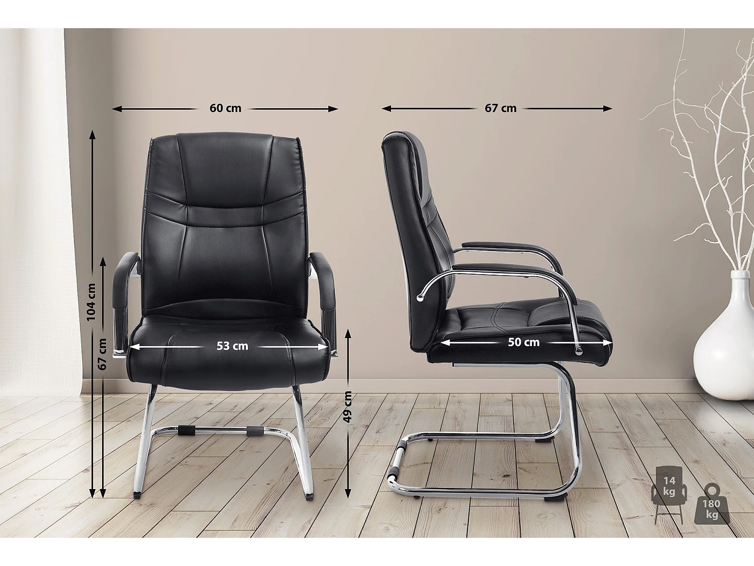 Lot de 2  chaises oscillantes - Similicuir & Nature - Noir - Attila