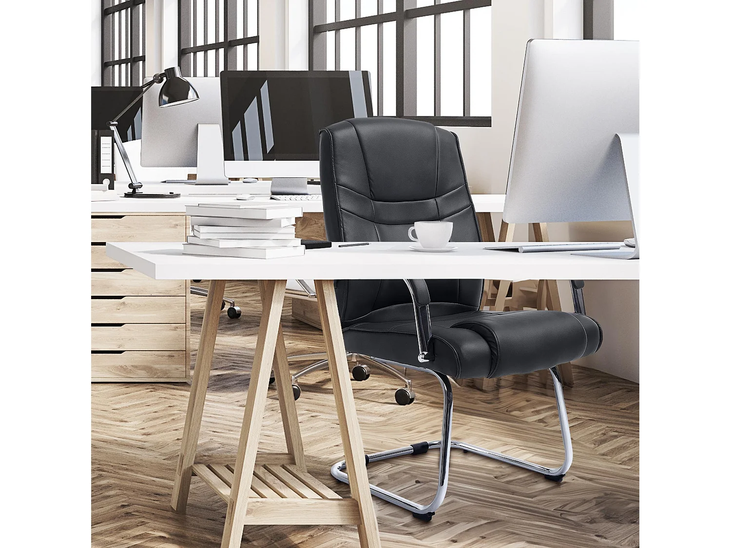 Lot de 2  chaises oscillantes - Similicuir & Nature - Noir - Attila