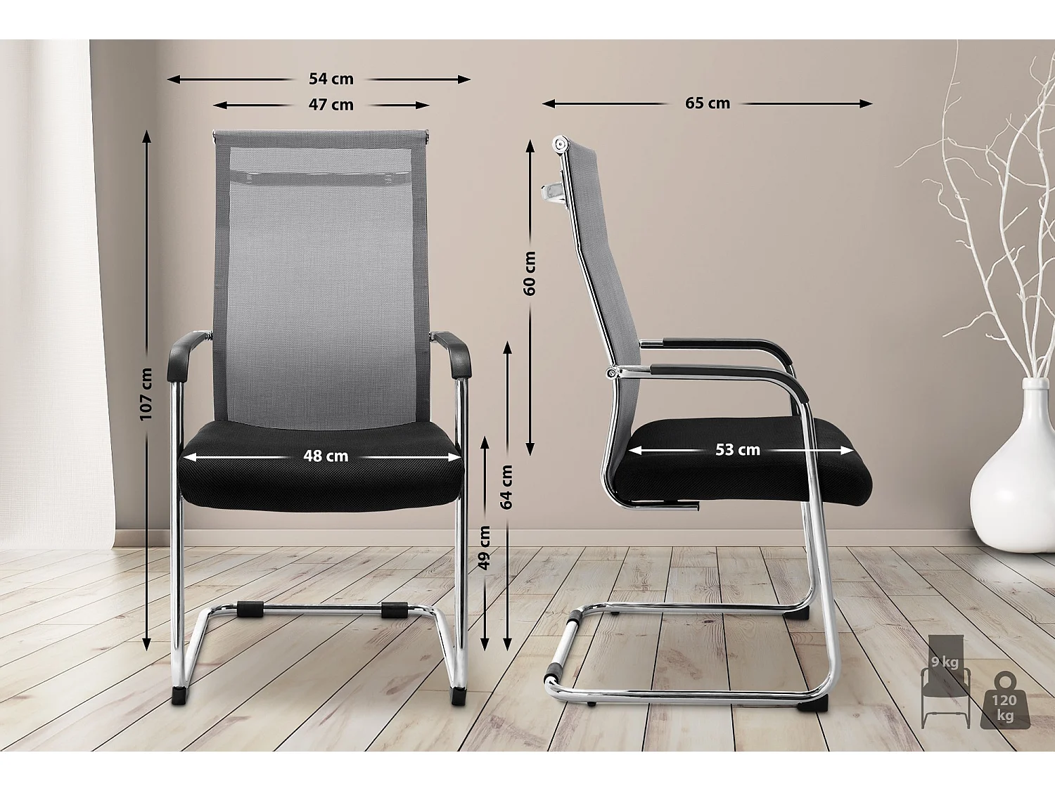 Freischwinger Stuhl - Kunstleder & Metall in Chromoptik - grau - Brenda