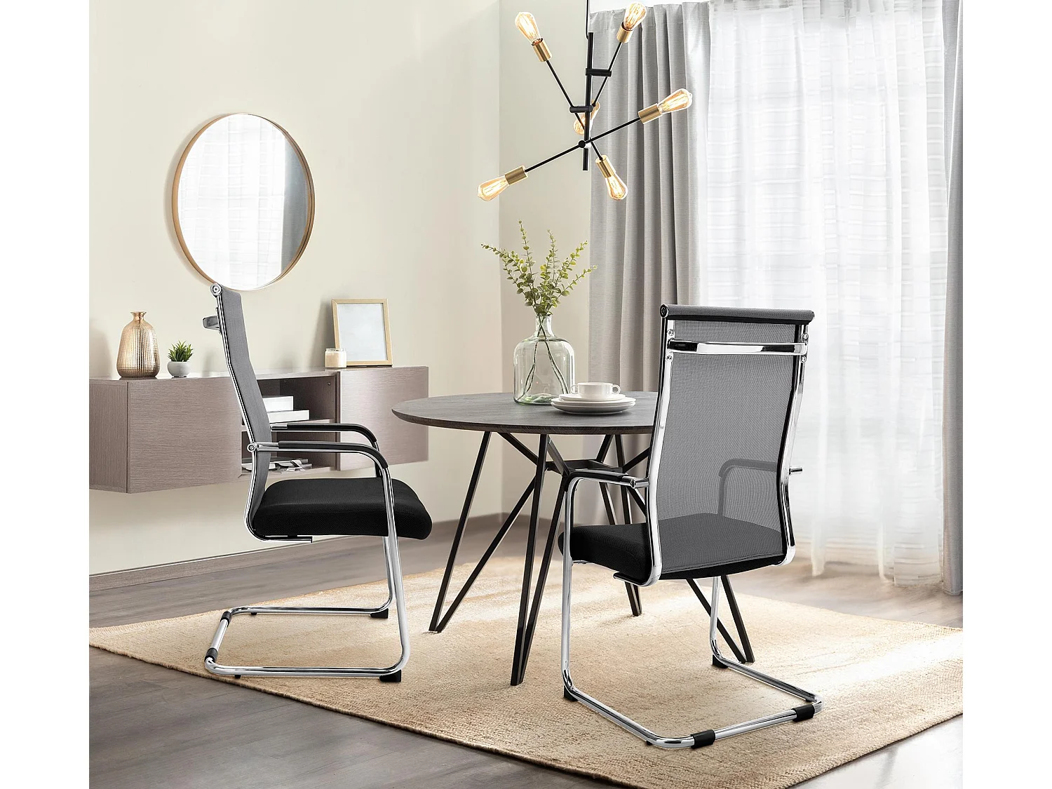 Freischwinger Stuhl - Kunstleder & Metall in Chromoptik - grau - Brenda