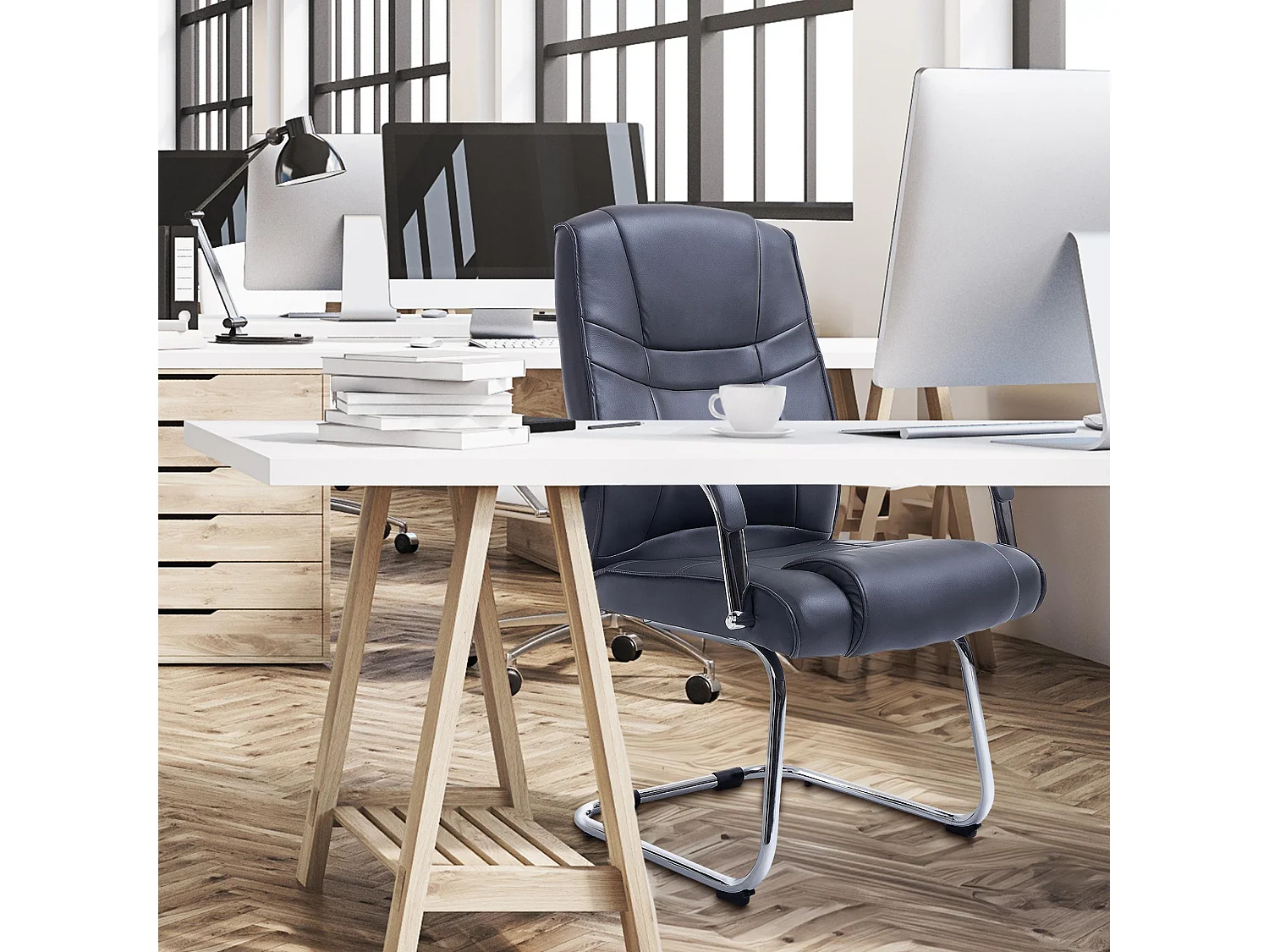 Lot de 2  chaises oscillantes - Similicuir & Noir - Gris - Attila